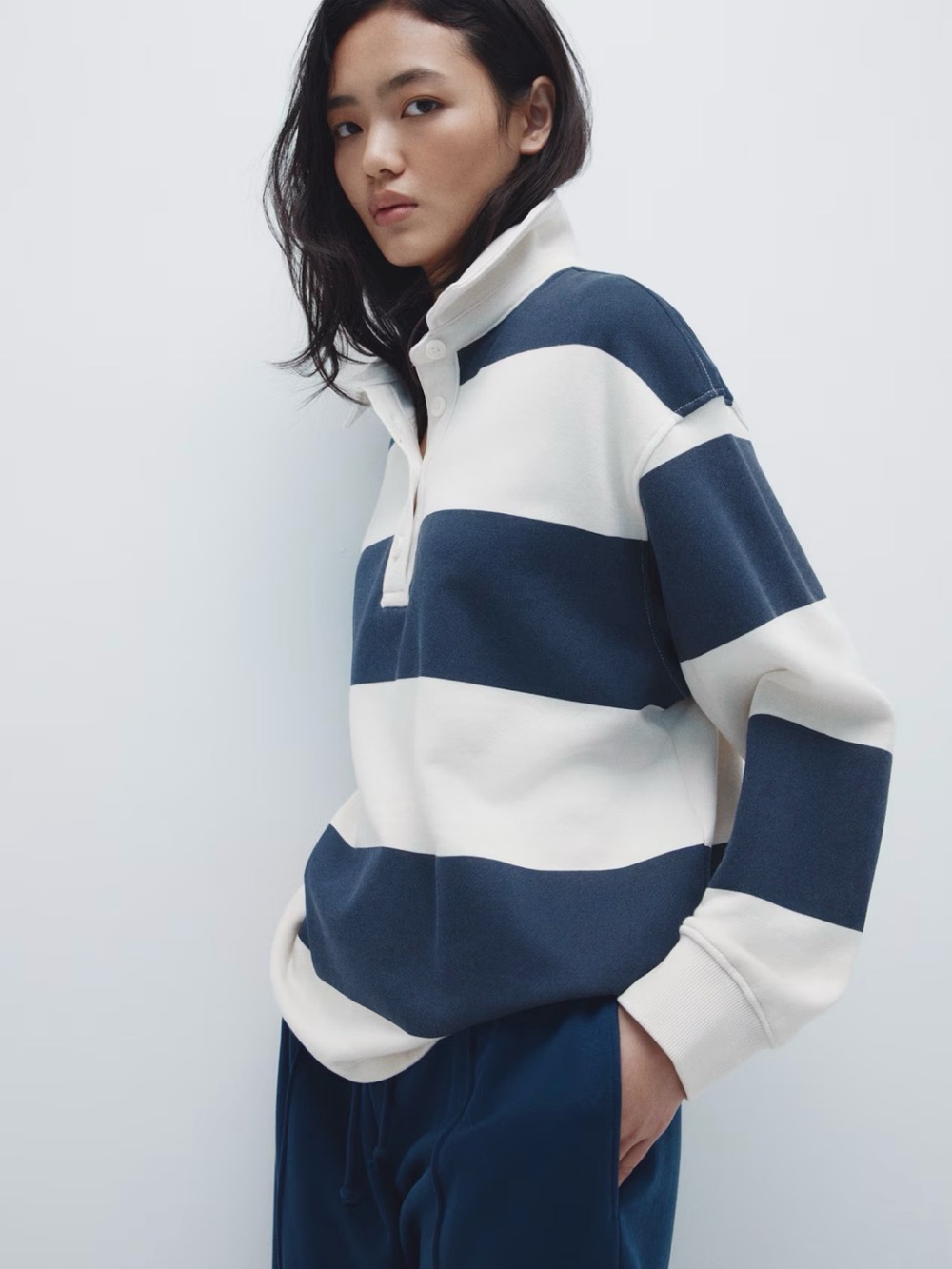 H&M Navy and White Striped Rugby Pullover
